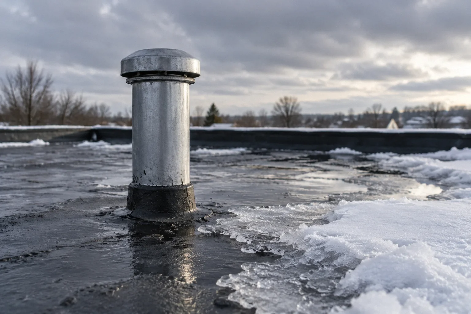 Minimal winter roof scene.